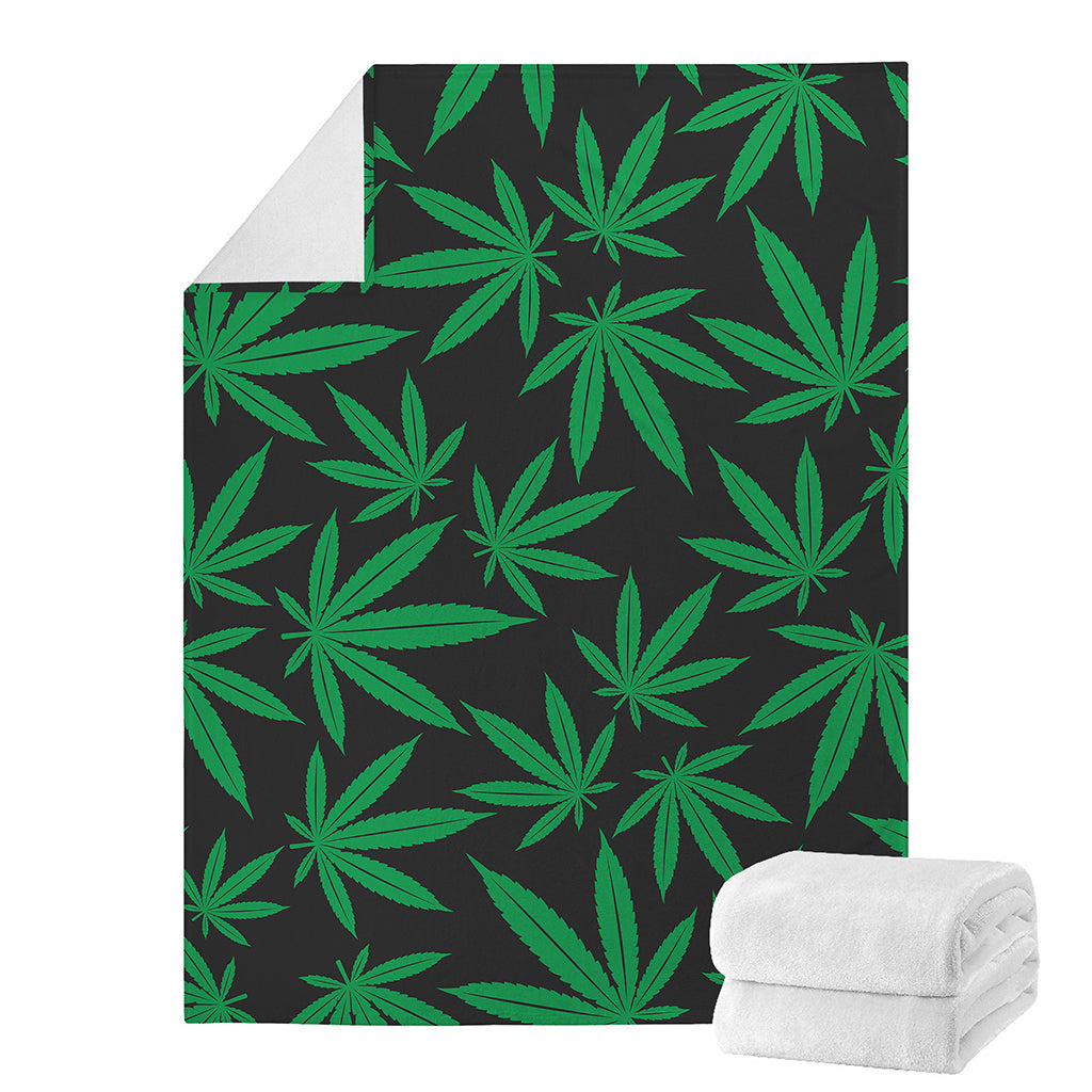 Green And Black Cannabis Leaf Print Blanket