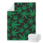 Green And Black Cannabis Leaf Print Blanket