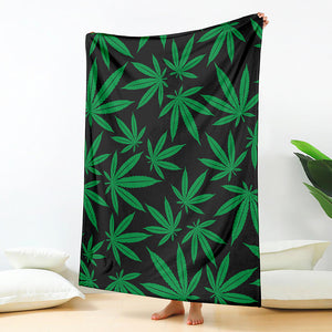 Green And Black Cannabis Leaf Print Blanket