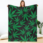 Green And Black Cannabis Leaf Print Blanket