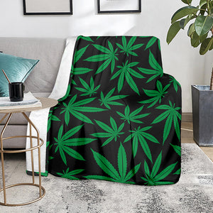 Green And Black Cannabis Leaf Print Blanket