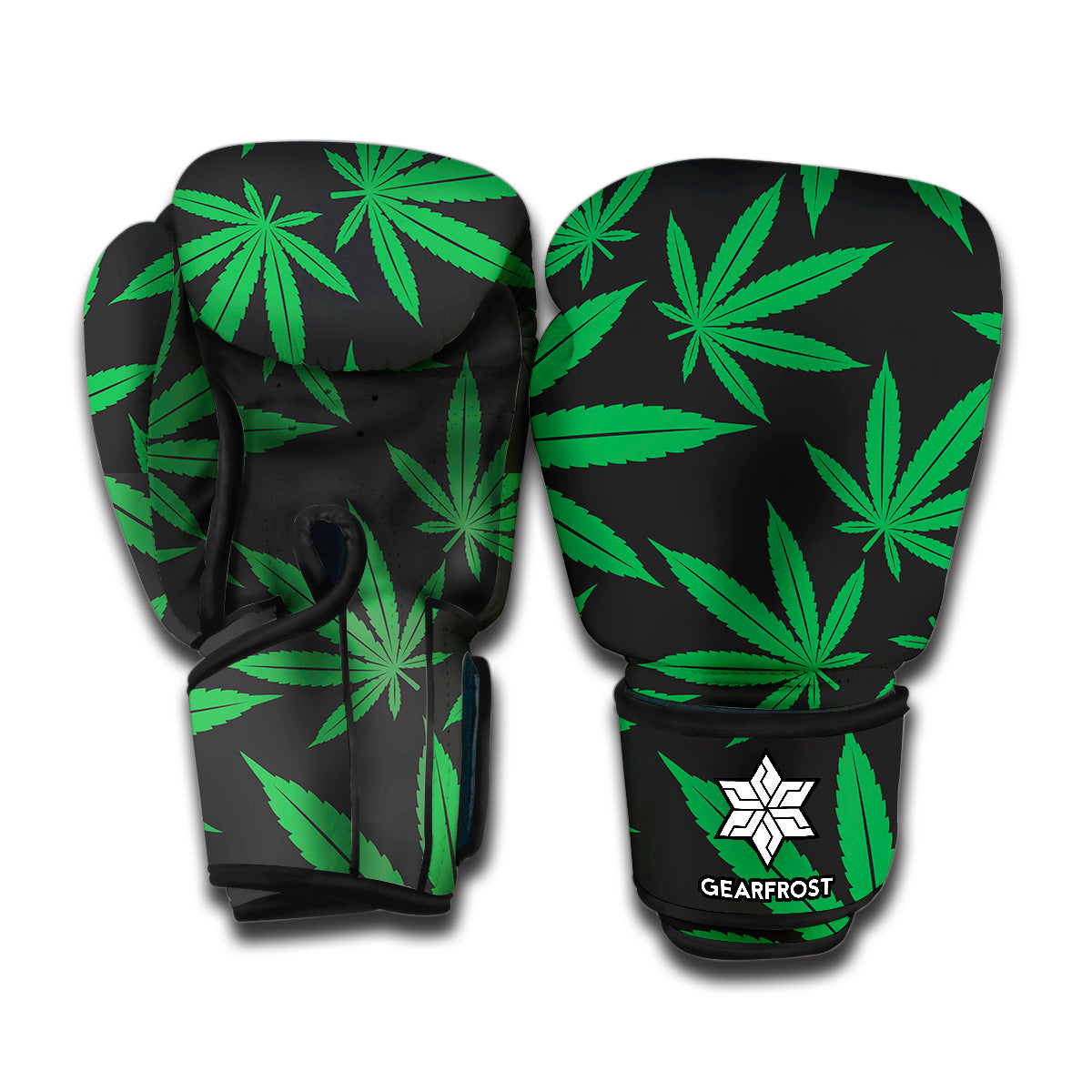 Green And Black Cannabis Leaf Print Boxing Gloves