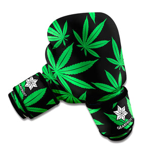 Green And Black Cannabis Leaf Print Boxing Gloves