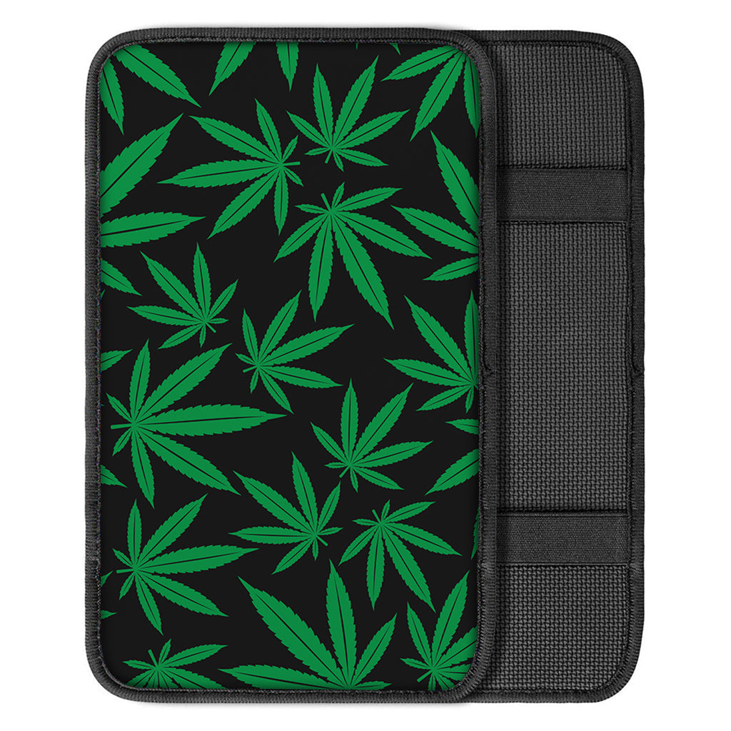 Green And Black Cannabis Leaf Print Car Center Console Cover