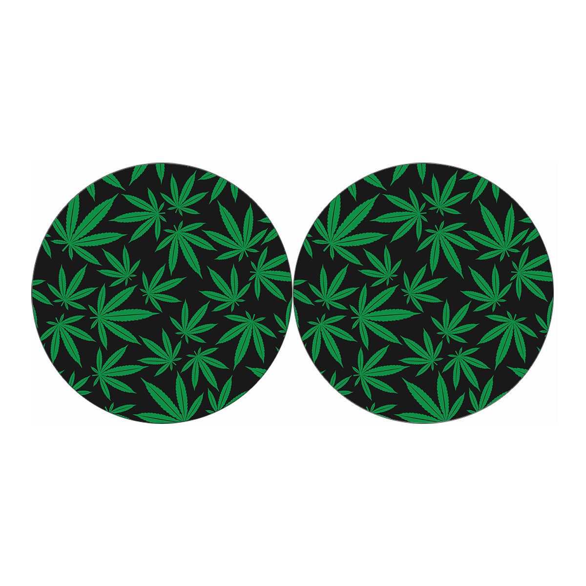 Green And Black Cannabis Leaf Print Car Coasters