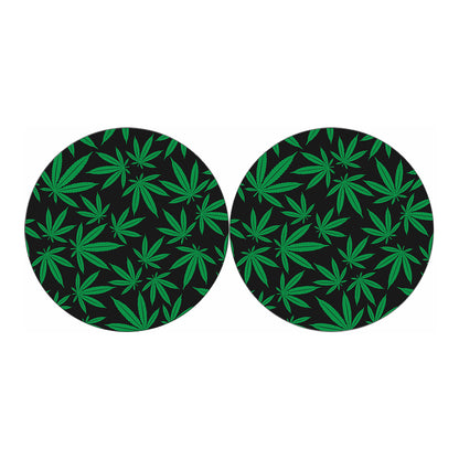 Green And Black Cannabis Leaf Print Car Coasters