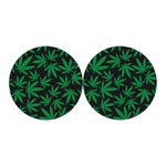 Green And Black Cannabis Leaf Print Car Coasters