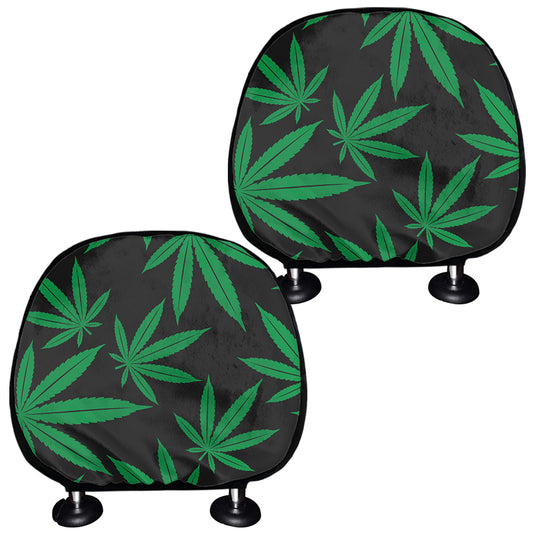Green And Black Cannabis Leaf Print Car Headrest Covers
