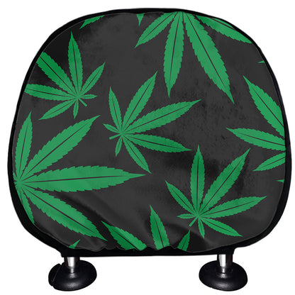 Green And Black Cannabis Leaf Print Car Headrest Covers