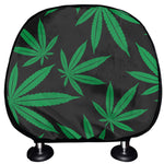 Green And Black Cannabis Leaf Print Car Headrest Covers