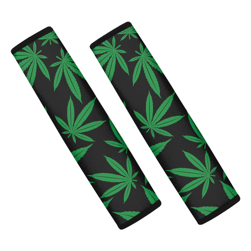 Green And Black Cannabis Leaf Print Car Seat Belt Covers