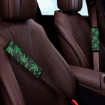 Green And Black Cannabis Leaf Print Car Seat Belt Covers