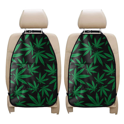Green And Black Cannabis Leaf Print Car Seat Organizers