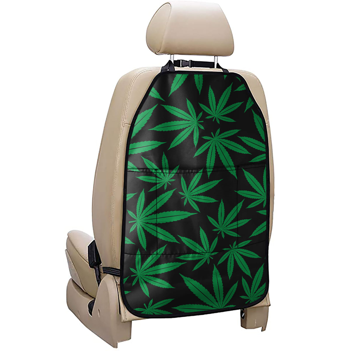 Green And Black Cannabis Leaf Print Car Seat Organizers