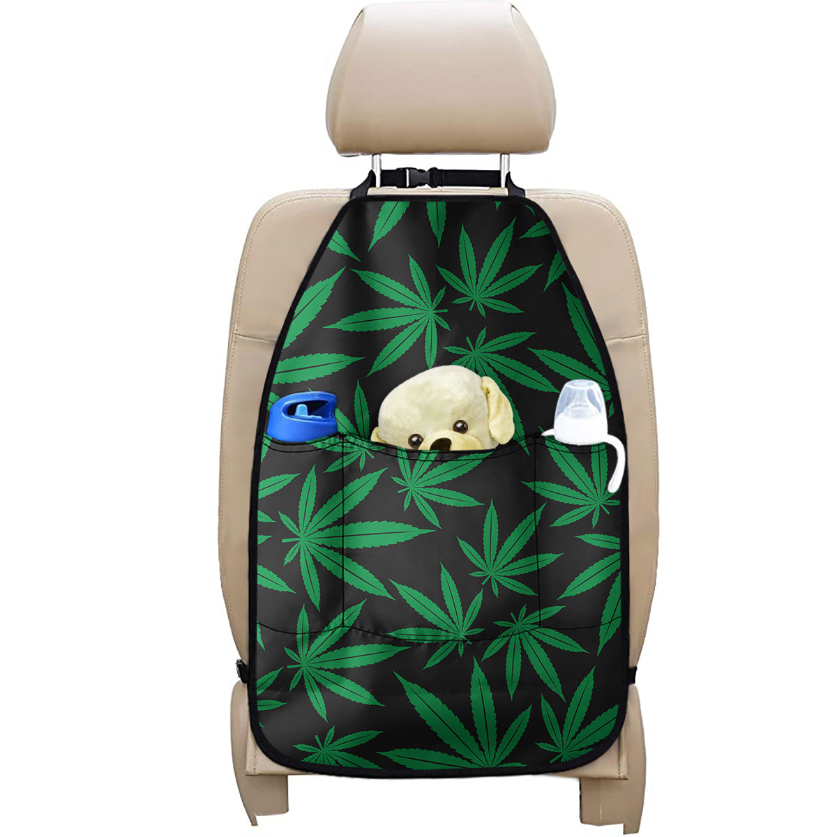 Green And Black Cannabis Leaf Print Car Seat Organizers
