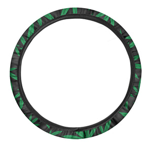 Green And Black Cannabis Leaf Print Car Steering Wheel Cover