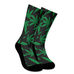 Green And Black Cannabis Leaf Print Crew Socks