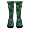 Green And Black Cannabis Leaf Print Crew Socks