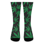 Green And Black Cannabis Leaf Print Crew Socks