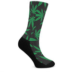 Green And Black Cannabis Leaf Print Crew Socks