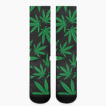 Green And Black Cannabis Leaf Print Crew Socks