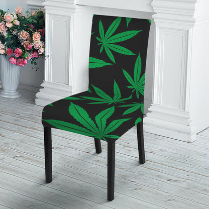 Green And Black Cannabis Leaf Print Dining Chair Slipcover