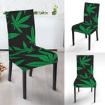 Green And Black Cannabis Leaf Print Dining Chair Slipcover