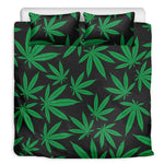 Green And Black Cannabis Leaf Print Duvet Cover Bedding Set