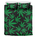 Green And Black Cannabis Leaf Print Duvet Cover Bedding Set