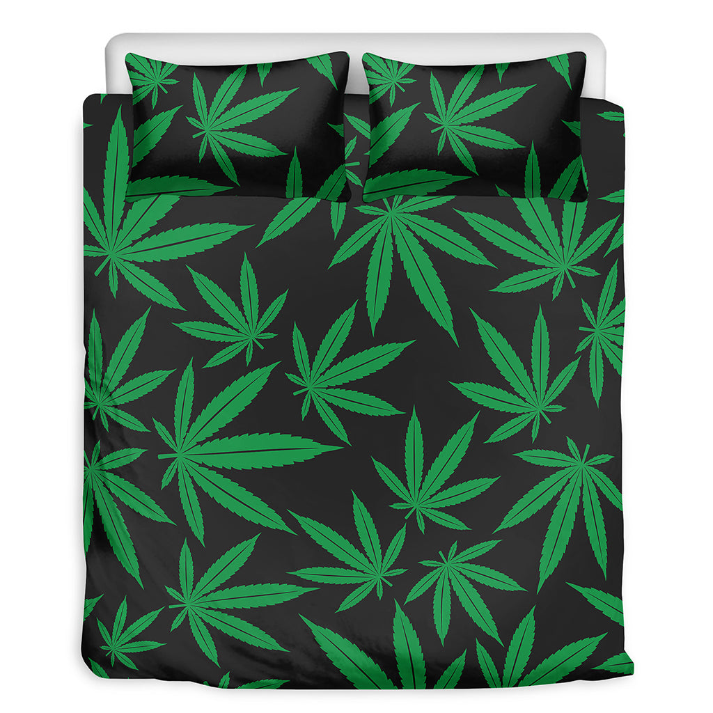 Green And Black Cannabis Leaf Print Duvet Cover Bedding Set