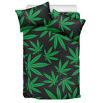 Green And Black Cannabis Leaf Print Duvet Cover Bedding Set