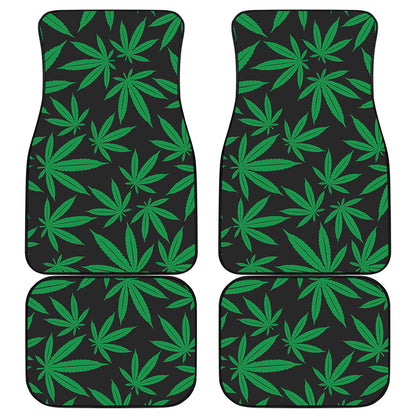 Green And Black Cannabis Leaf Print Front and Back Car Floor Mats