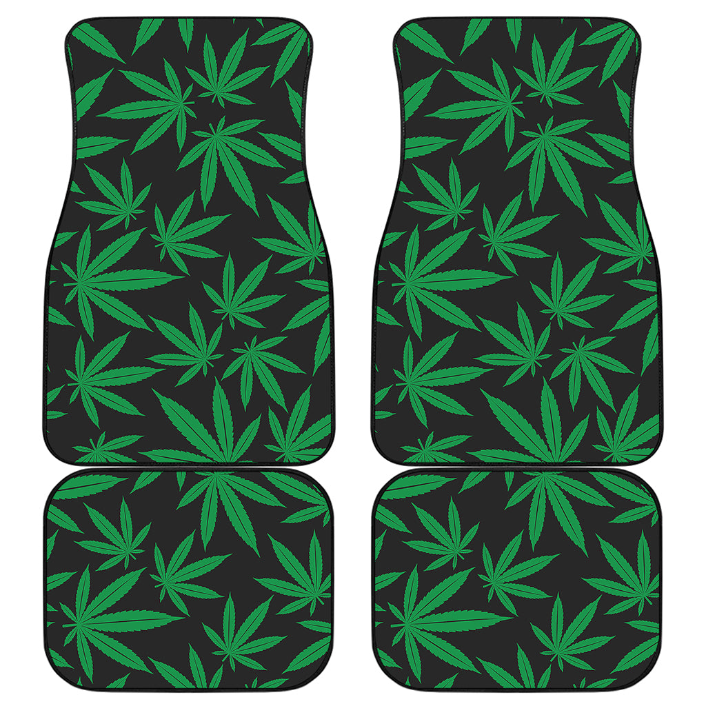 Green And Black Cannabis Leaf Print Front and Back Car Floor Mats