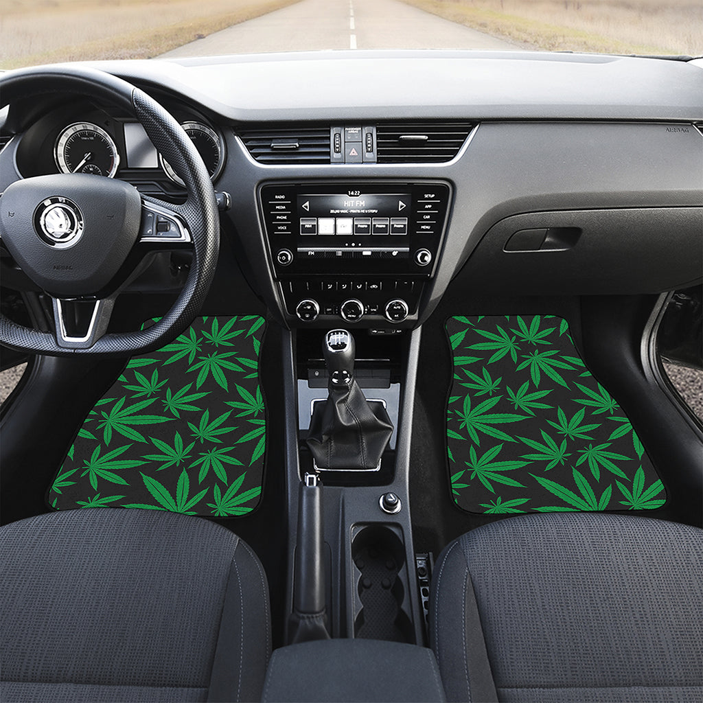 Green And Black Cannabis Leaf Print Front and Back Car Floor Mats