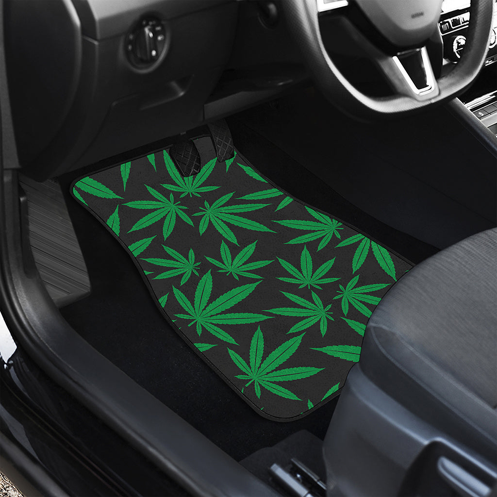 Green And Black Cannabis Leaf Print Front and Back Car Floor Mats