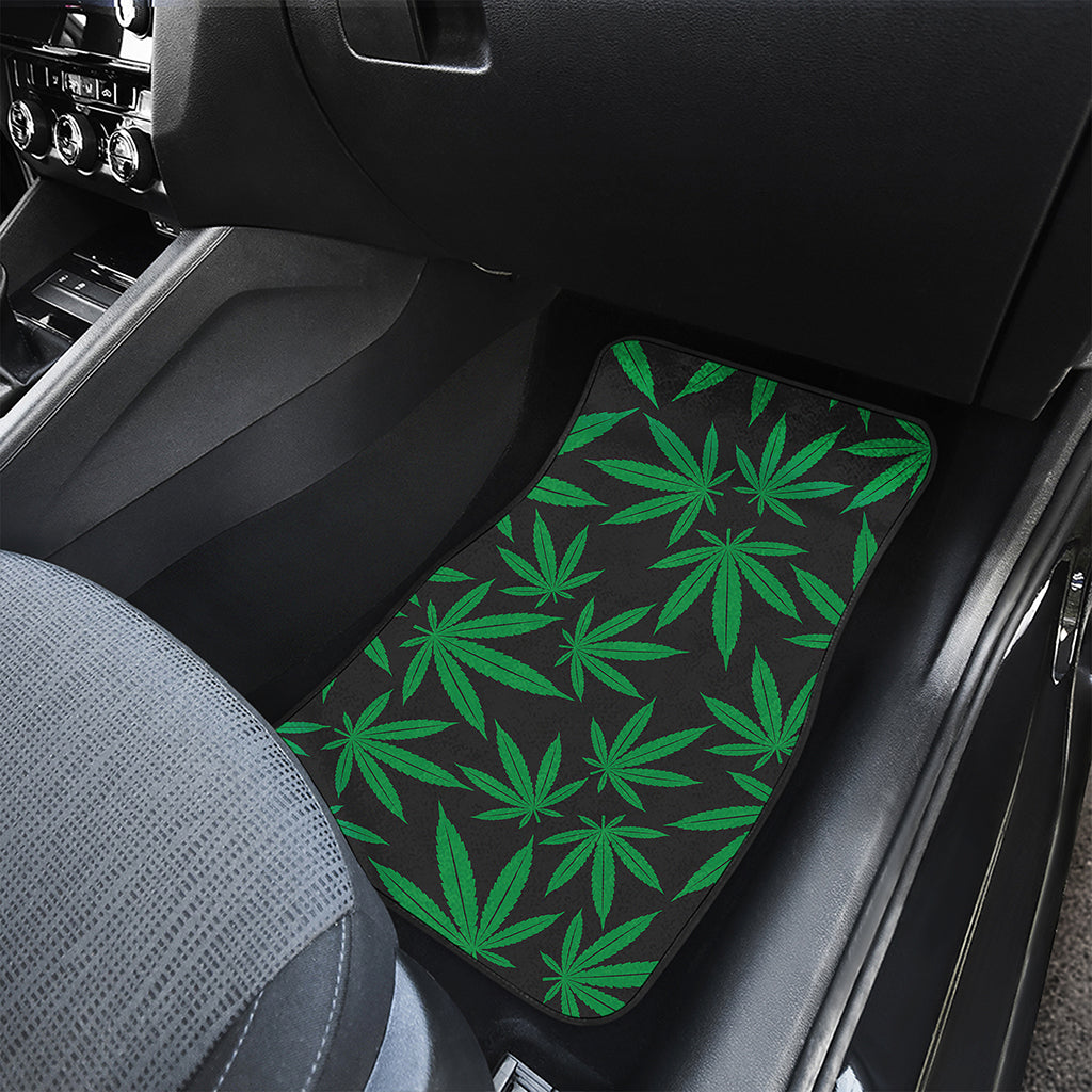 Green And Black Cannabis Leaf Print Front and Back Car Floor Mats