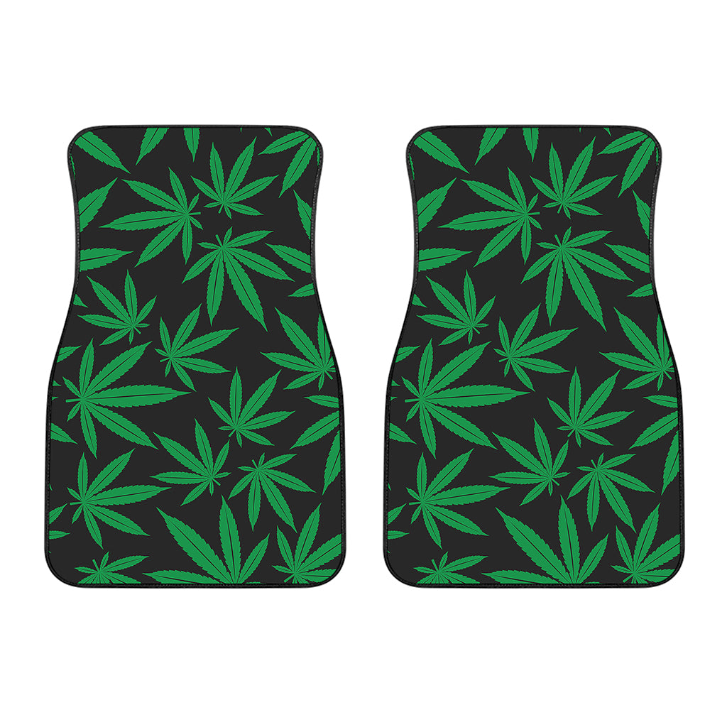 Green And Black Cannabis Leaf Print Front Car Floor Mats