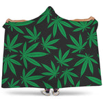 Green And Black Cannabis Leaf Print Hooded Blanket