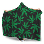 Green And Black Cannabis Leaf Print Hooded Blanket