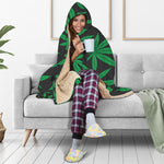 Green And Black Cannabis Leaf Print Hooded Blanket