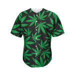 Green And Black Cannabis Leaf Print Men's Baseball Jersey