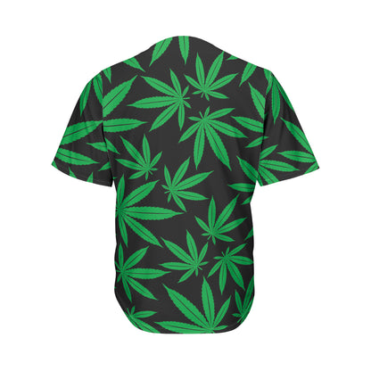 Green And Black Cannabis Leaf Print Men's Baseball Jersey