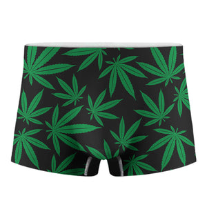 Green And Black Cannabis Leaf Print Men's Boxer Briefs