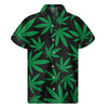 Green And Black Cannabis Leaf Print Men's Short Sleeve Shirt