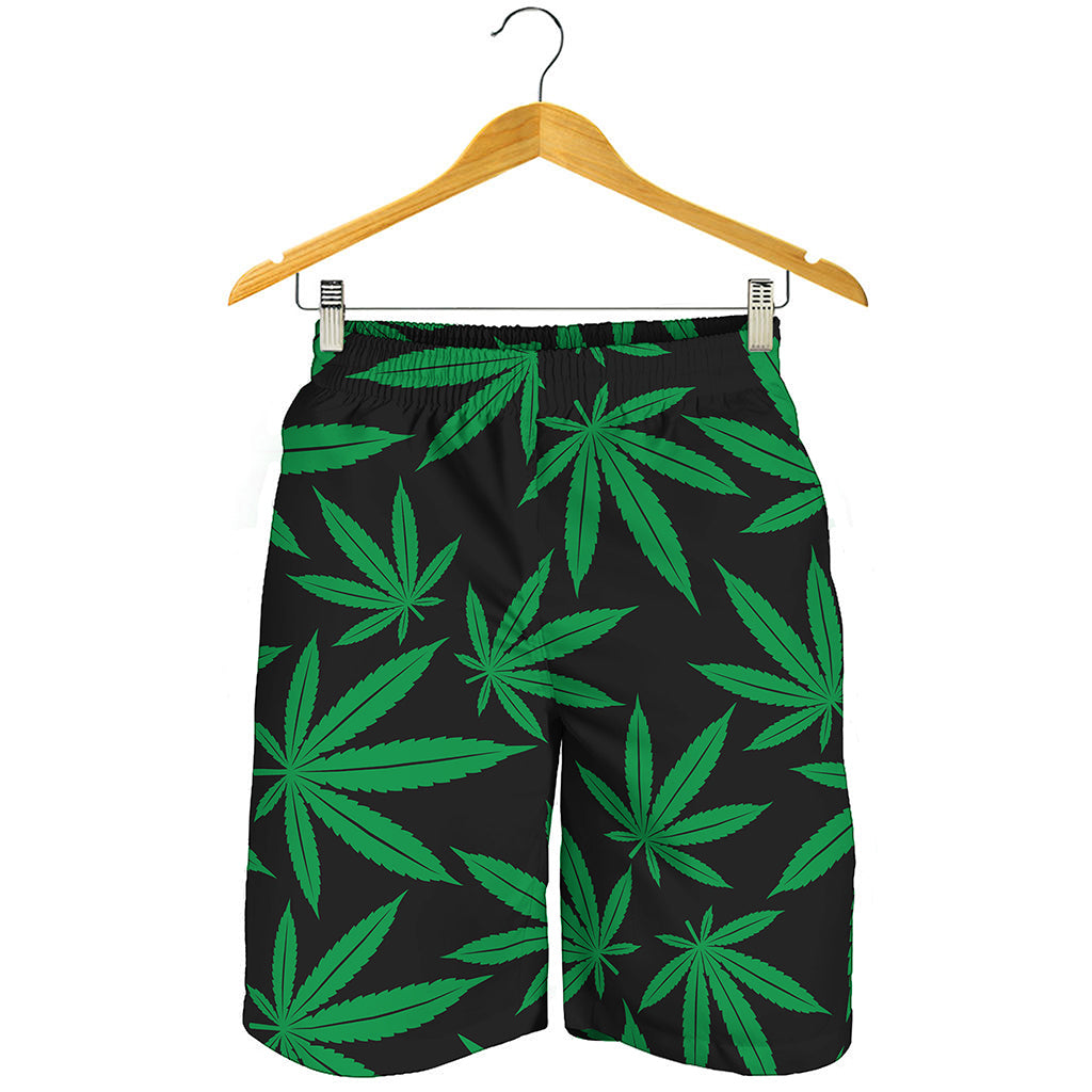 Green And Black Cannabis Leaf Print Men's Shorts