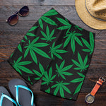 Green And Black Cannabis Leaf Print Men's Shorts