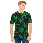 Green And Black Cannabis Leaf Print Men's T-Shirt