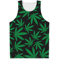 Green And Black Cannabis Leaf Print Men's Tank Top
