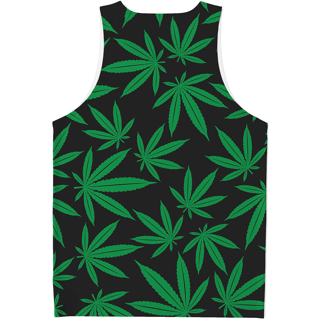 Green And Black Cannabis Leaf Print Men's Tank Top