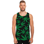 Green And Black Cannabis Leaf Print Men's Tank Top